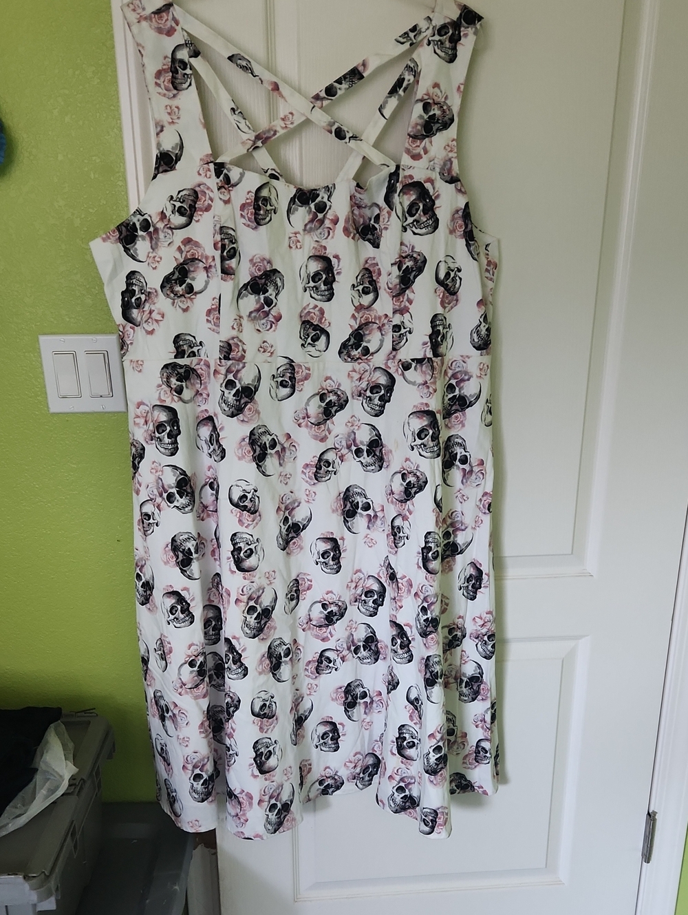 torrid White One-Shoulder Dress with Black Skull & Pink Rose Print